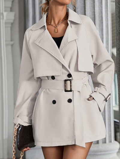 Eleganter Trenchcoat in schlichter Farbe mit gegürteten langen Ärmeln für Damen | Perfekt für jede Gelegenheit