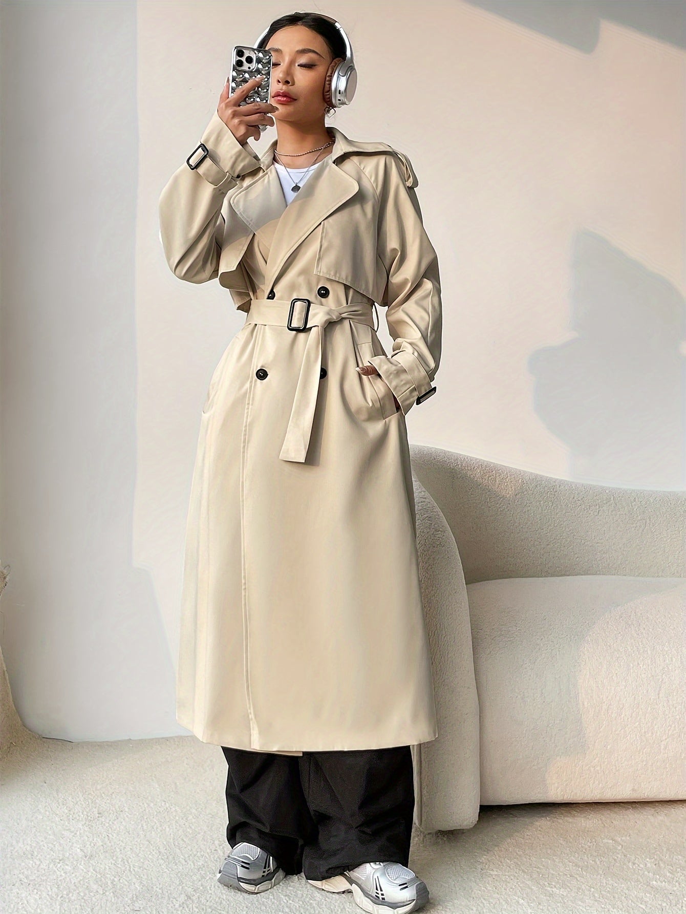 Stilvoller Trenchcoat mit Gürtel und mittellangem Design für Damen | Perfekt für formelle Anlässe