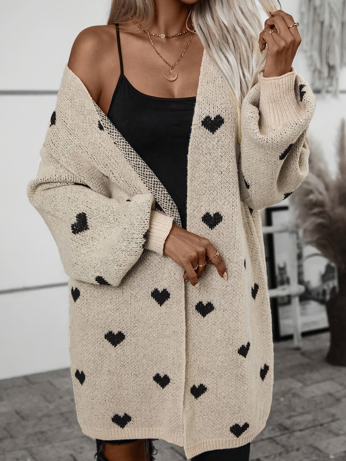 Stilvoller Herzmuster Wolle Strickcardigan für Damen | Perfekt für den Alltag
