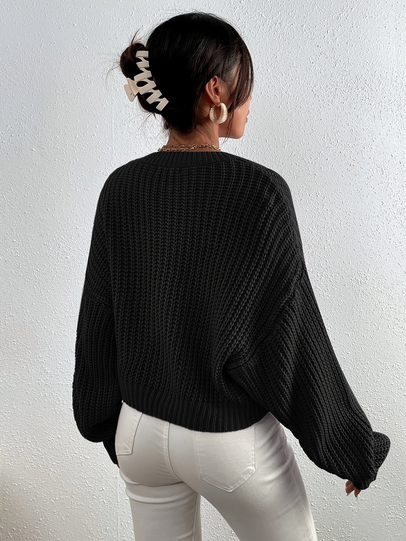Lässiger einfarbiger Baumwollpullover mit Rundhalsausschnitt für Damen | Perfekt für den Alltag