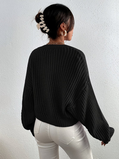Lässiger einfarbiger Baumwollpullover mit Rundhalsausschnitt für Damen | Perfekt für den Alltag