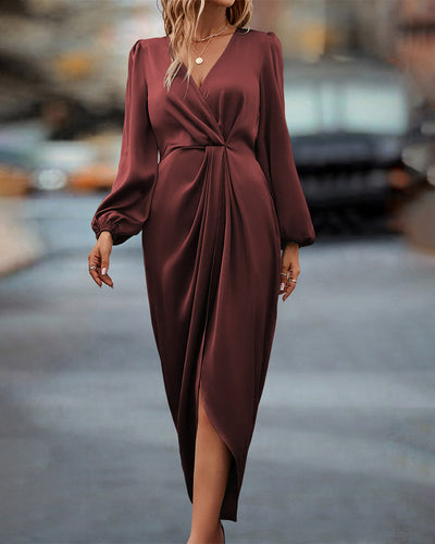 Sophia - Elegantes V-Ausschnitt Kleid mit Ballonärmeln