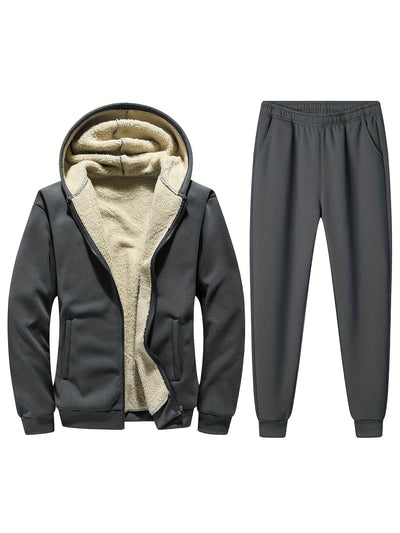 Warmer Fleece Gefütterter Trainingsanzug Mit Stehkragen Reißverschlussjacke Und Sporthose Für Herren | Perfekt für casual days