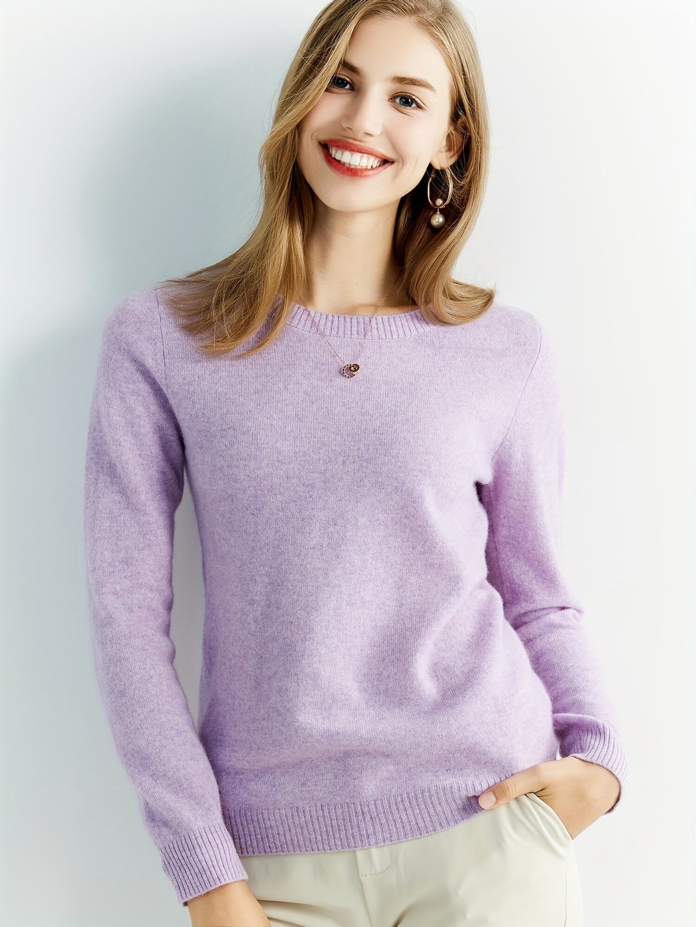Eleganter Wollpullover mit Rundhalsausschnitt und warmen langen Ärmeln für Damen | Ideal für den Herbst