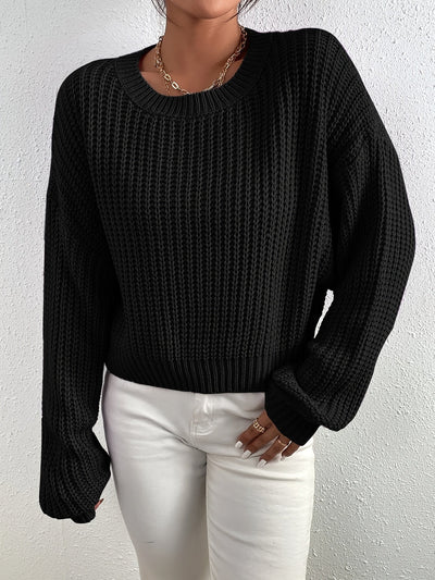 Lässiger einfarbiger Baumwollpullover mit Rundhalsausschnitt für Damen | Perfekt für den Alltag