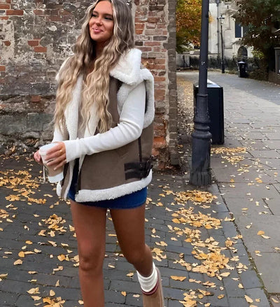 Elegante Ärmellose Kunstpelz Lederjacke Für Damen | Ideal für jede Jahreszeit