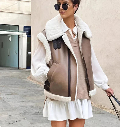 Elegante Ärmellose Kunstpelz Lederjacke Für Damen | Ideal für jede Jahreszeit