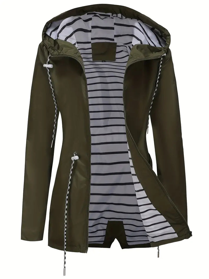 Stylische wasserdichte Regenjacke mit Kapuze und Taschen für Damen | Ideal für Herbst/Winter