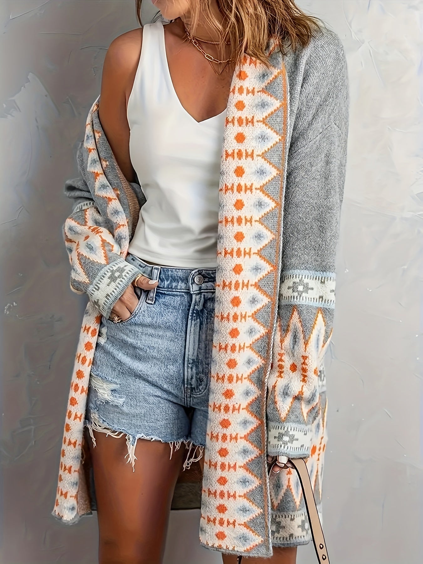Stilvolle Geo Muster Strickjacke Für Damen | Perfekt für lässige Tage