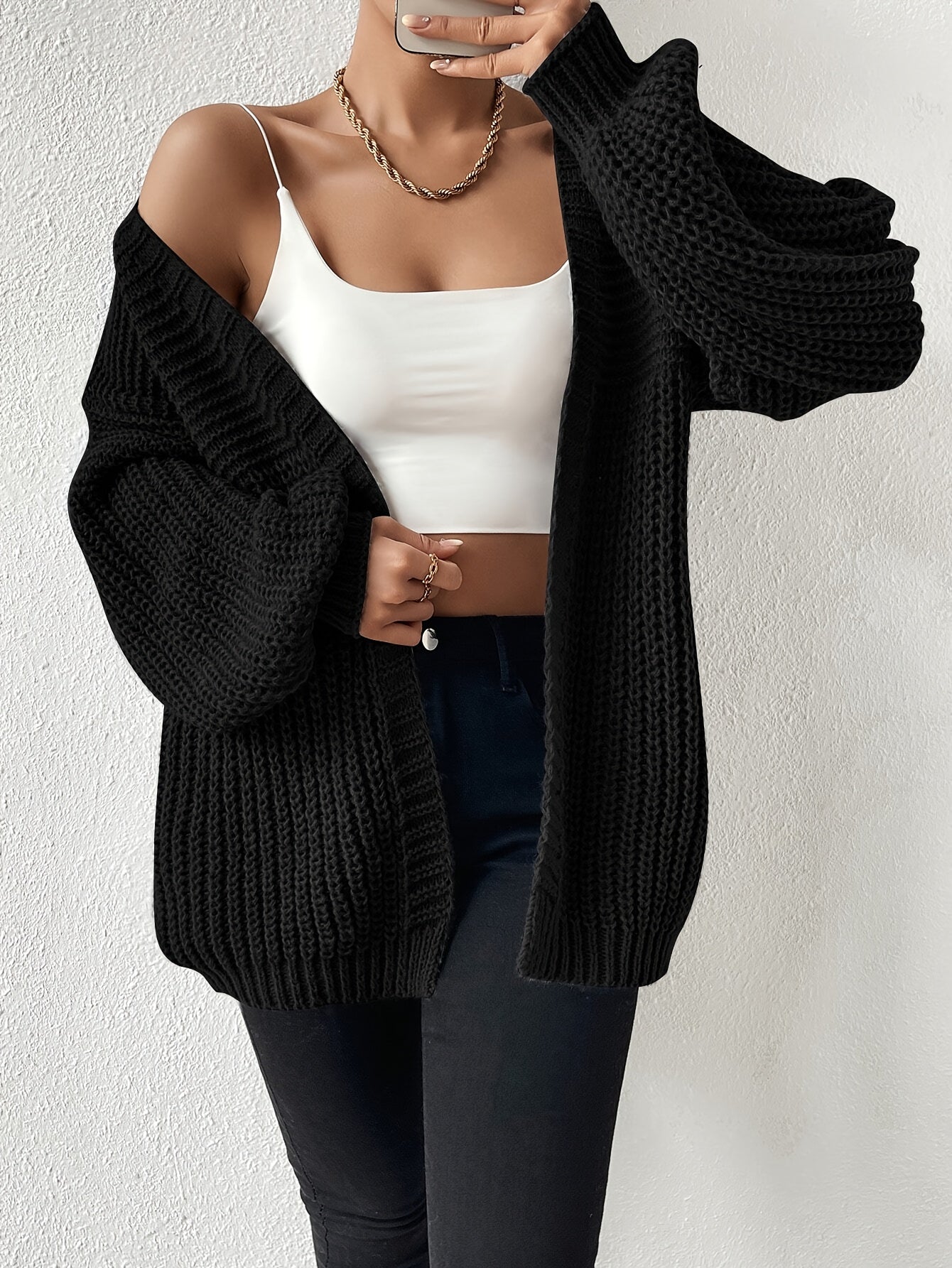 Lässiger gemütlicher grob gestrickter Drop-Shoulder Strickcardigan für Damen | Perfekt für Lässige Tage
