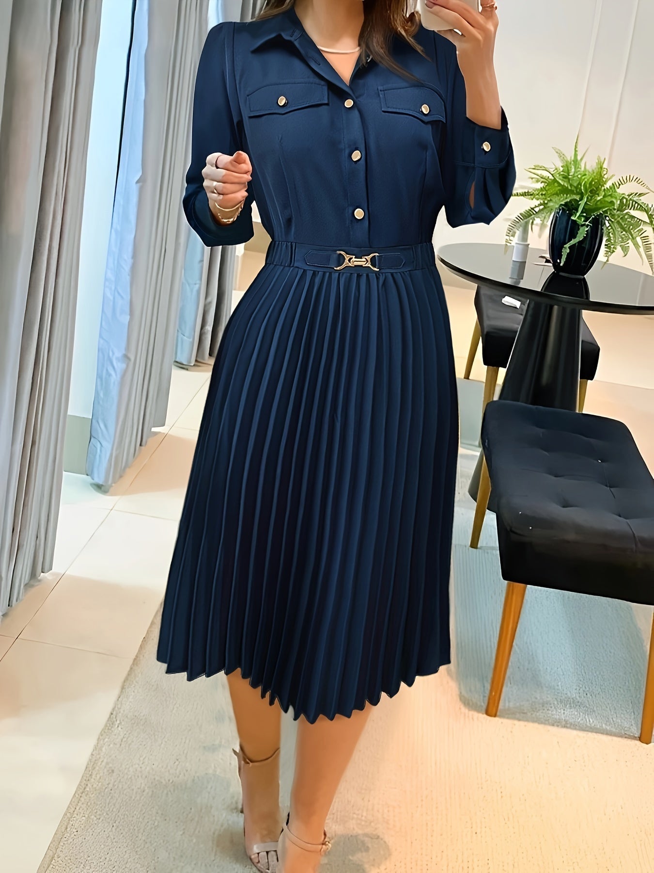 Lässiges Langarm Mit Knöpfen Midi Kleid Für Damen | Perfekt für Casual Days