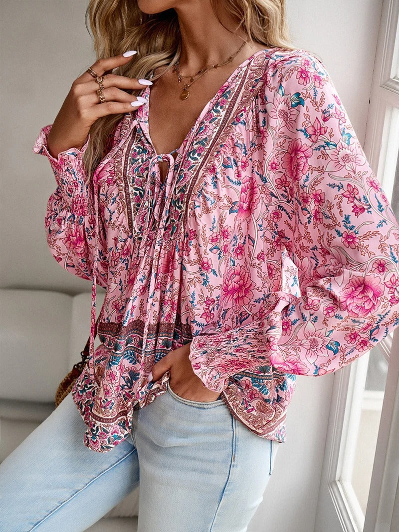 Bluse mit Boho-Muster | Lange Ärmel | Luftig und Verspielt