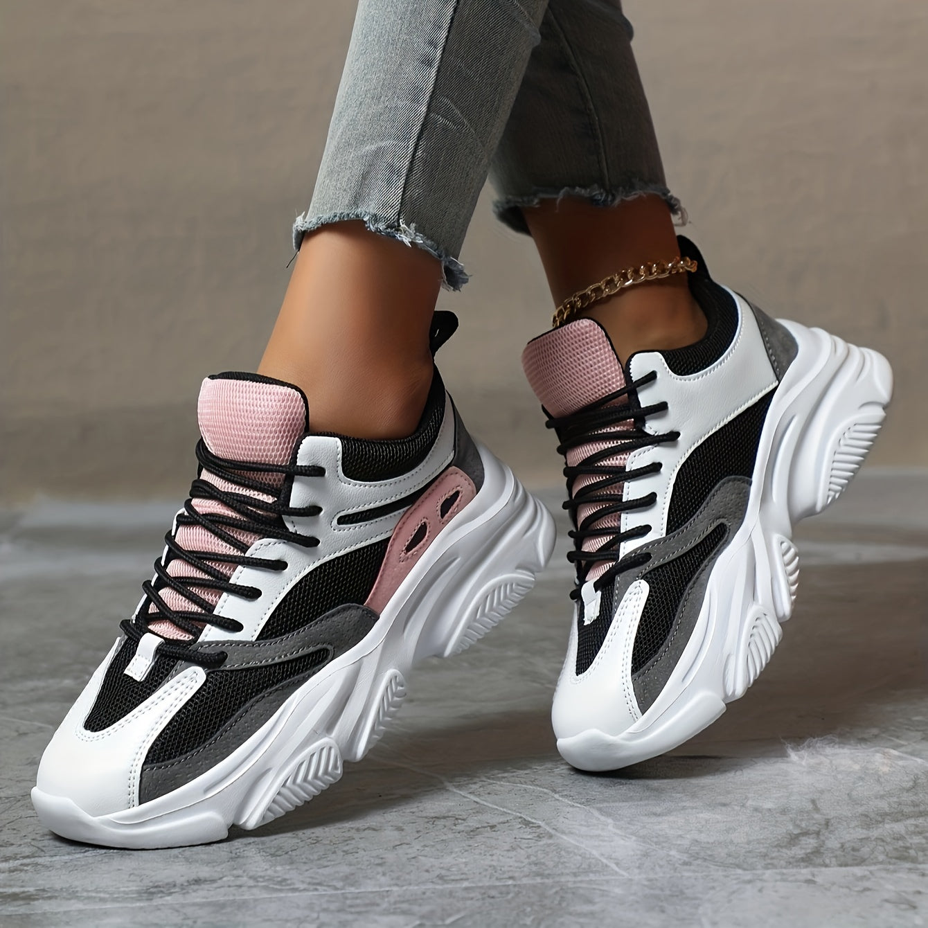 Stylische Chunky-Sneaker mit Dicker, stoßdämpfender Sohle für Damen | Perfekt für den Alltag
