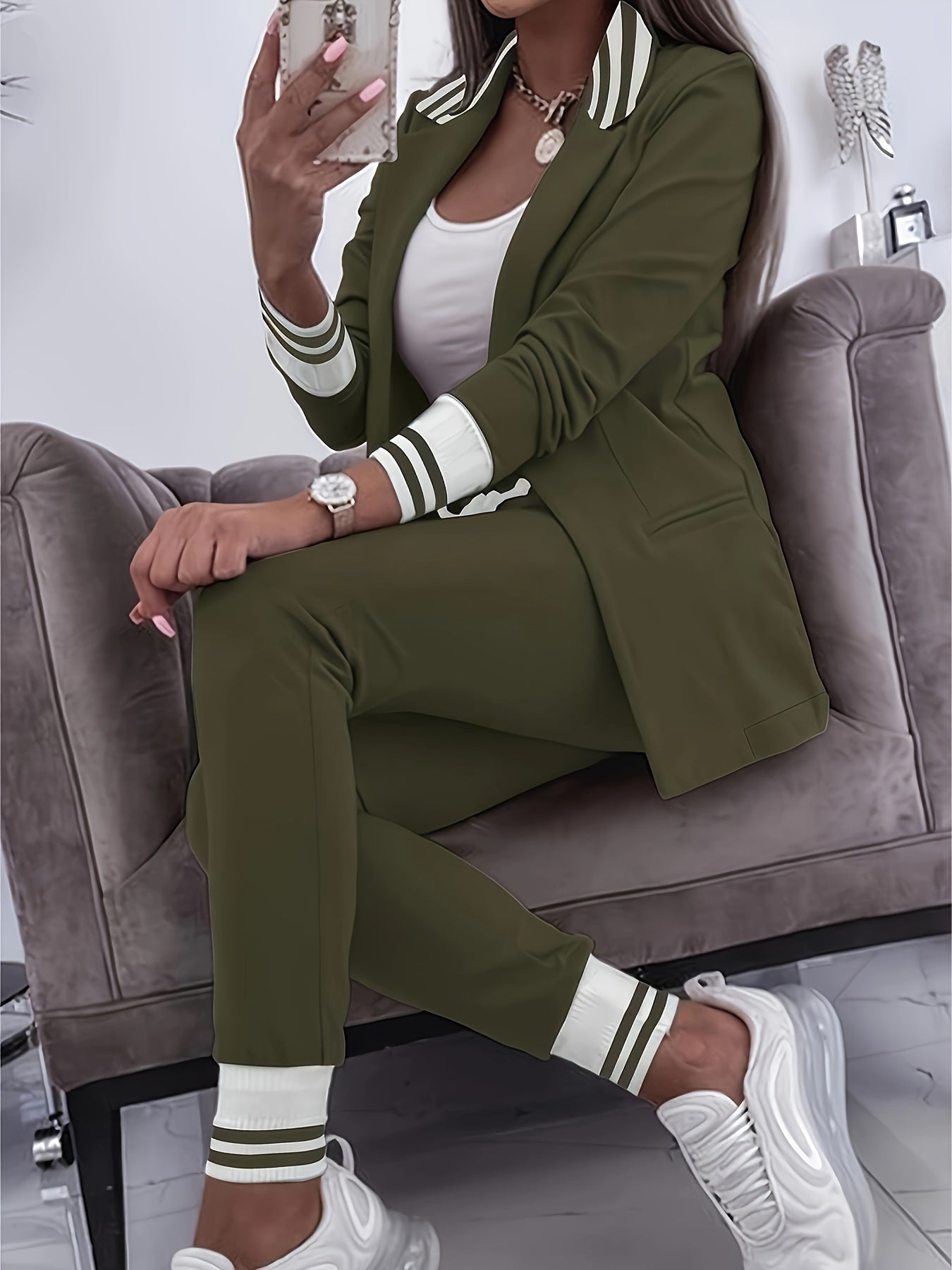 Elegante Front Lange Ärmel & Schlanke Hose Blazer Set Für Damen | Ideal für jedes Event