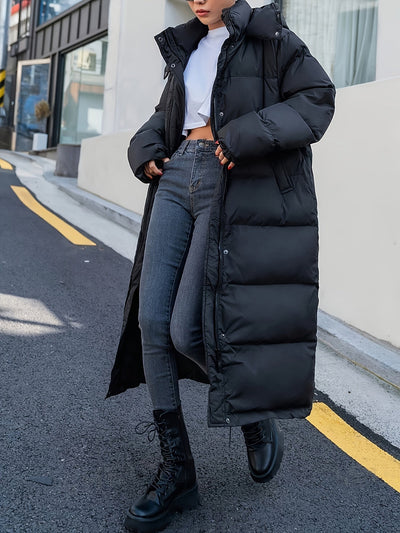 Lässige Lange Puffer Winterjacke mit Kapuze für Damen | Perfekt für Outdoor-Aktivitäten