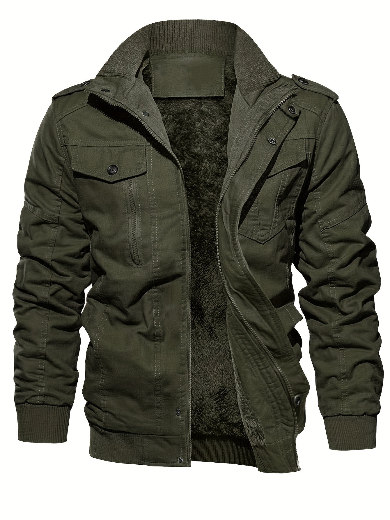 Warme Unifarbene Multi-Taschen Outdoorjacke Für Winter Für Herren | Perfekt für Outdoor-Aktivitäten