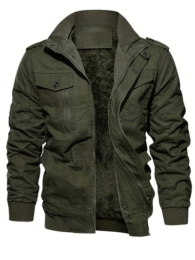 Warme Unifarbene Multi-Taschen Outdoorjacke Für Winter Für Herren | Perfekt für Outdoor-Aktivitäten