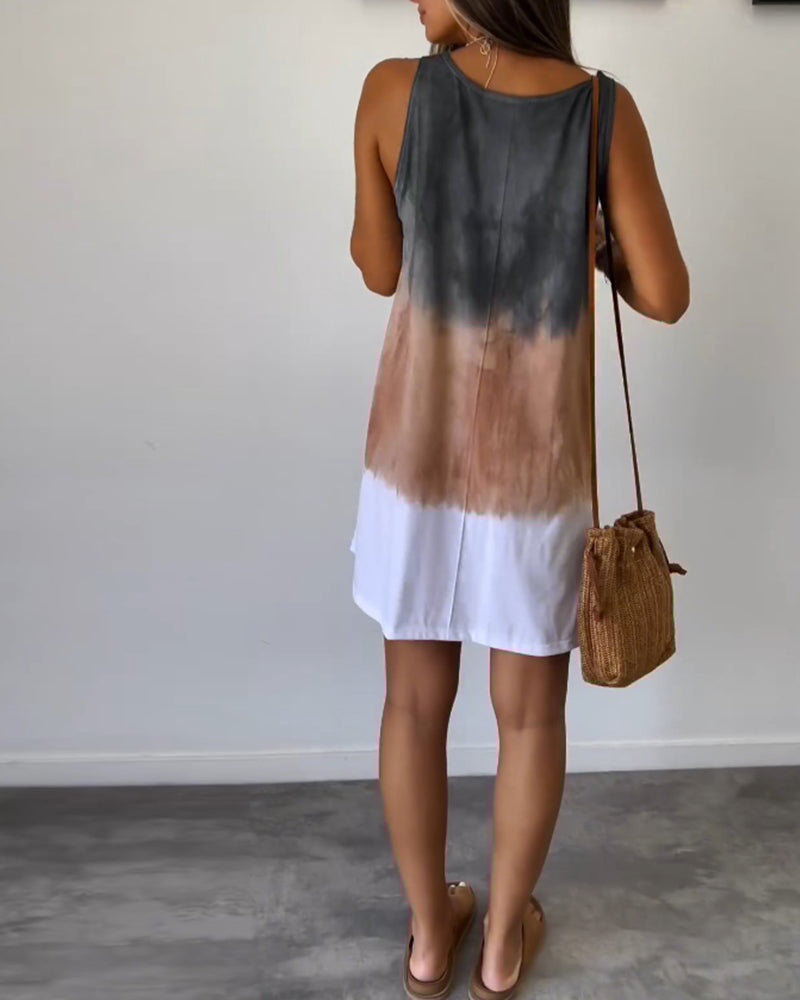 Krya - Farbenfroher Sommertraum-Vibrant Gradient Tie Dye Print Mini Dress