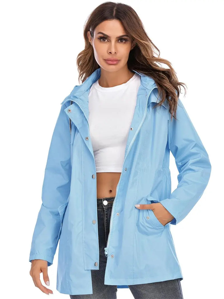 Stylischer Mid-Langer Reißverschluss-Regenjacke Mit Kapuze Für Damen | Ideal für den Winter