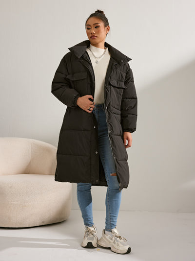 Stilvolle Warme Lange Puffer Winterjacke mit Kapuze für Damen | Perfekt für Outdoor-Aktivitäten