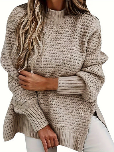 Lässiger Rollkragenpullover in einfarbigem Design mit gespaltenen langen Ärmeln für Damen | Perfekt für lässige Tage