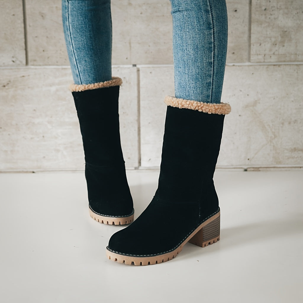 Winterschuhe Damen | Slip-On Stiefel Mit Blockabsatz