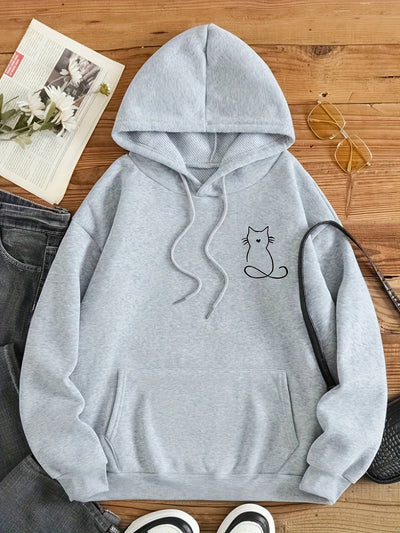 Stilvoller Sweat-Pullover-Hoody mit Katzenprint für Women | Perfekt für lässige Tage