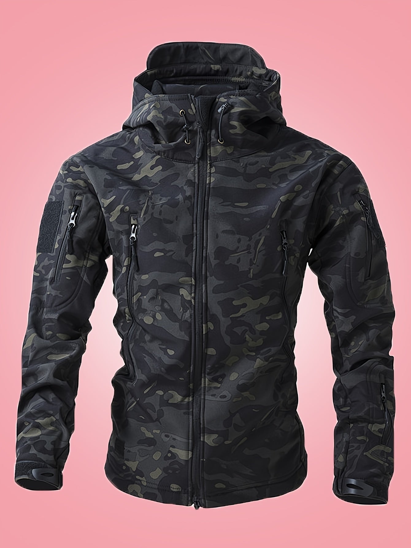 Warme Militärische Tarn-Windbreaker-Outdoorjacke Mit Reißverschlusstaschen Für Herren | Ideal für Outdoor-Aktivitäten