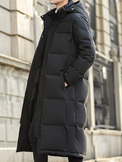 Stilvolle Lange Kapuzen-Daunen-Winterjacke Für Herren | Ideal für Winter