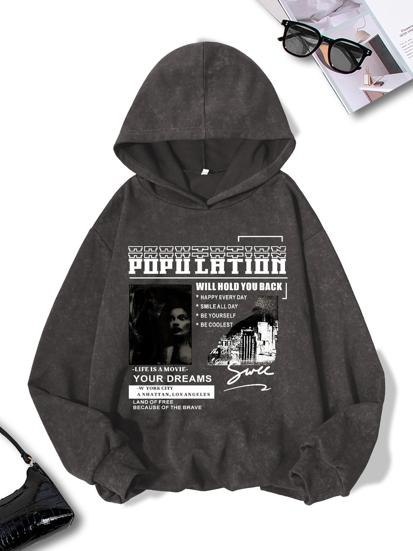 Lässiger Vintage-Pullover-Hoody in Grau mit Kapuze für Women | Perfekt für den Alltag