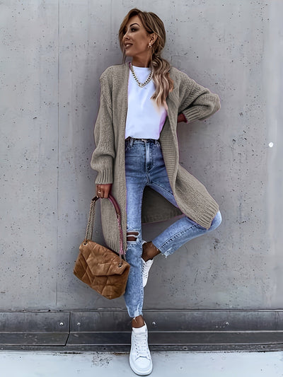 Warme Lange Einfarbige Gestrickte Strickjacke Für Damen | Ideal für Herbst und Winter