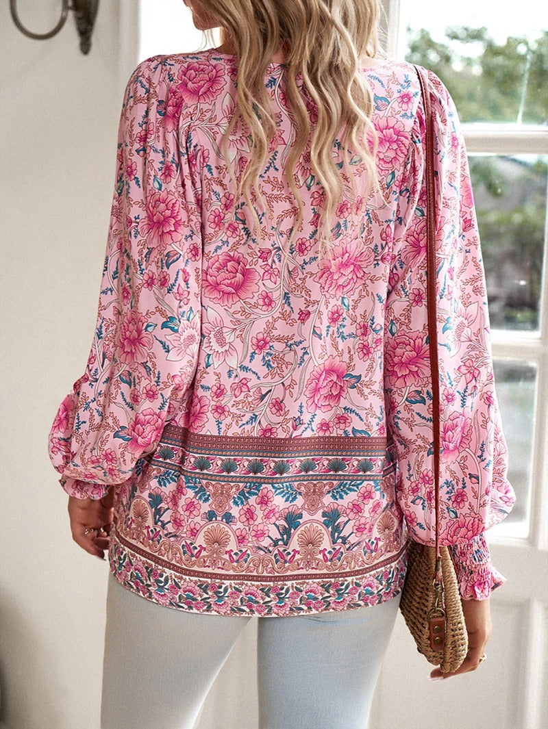 Bluse mit Boho-Muster | Lange Ärmel | Luftig und Verspielt