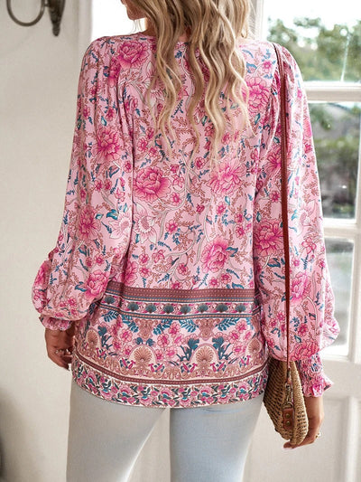 Bluse mit Boho-Muster | Lange Ärmel | Luftig und Verspielt