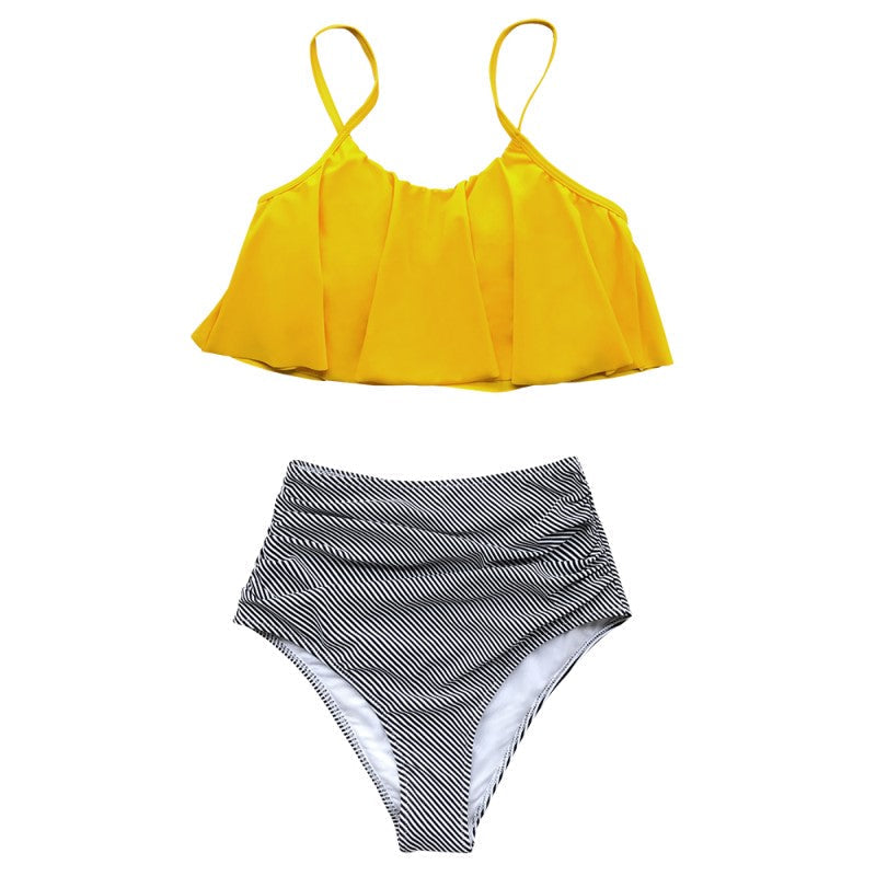 WendyWave™ – Eleganter Hochtailliert Bikini mit gerüschtem Oberteil