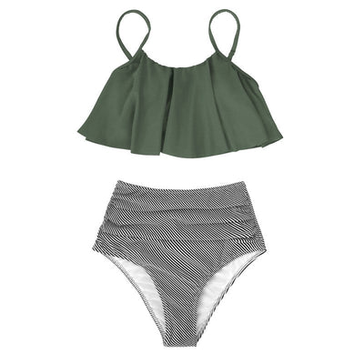 WendyWave™ – Eleganter Hochtailliert Bikini mit gerüschtem Oberteil