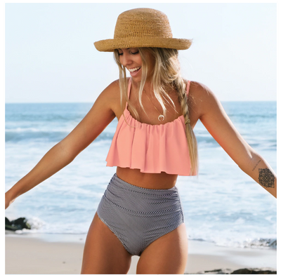 WendyWave™ – Eleganter Hochtailliert Bikini mit gerüschtem Oberteil
