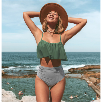 WendyWave™ – Eleganter Hochtailliert Bikini mit gerüschtem Oberteil