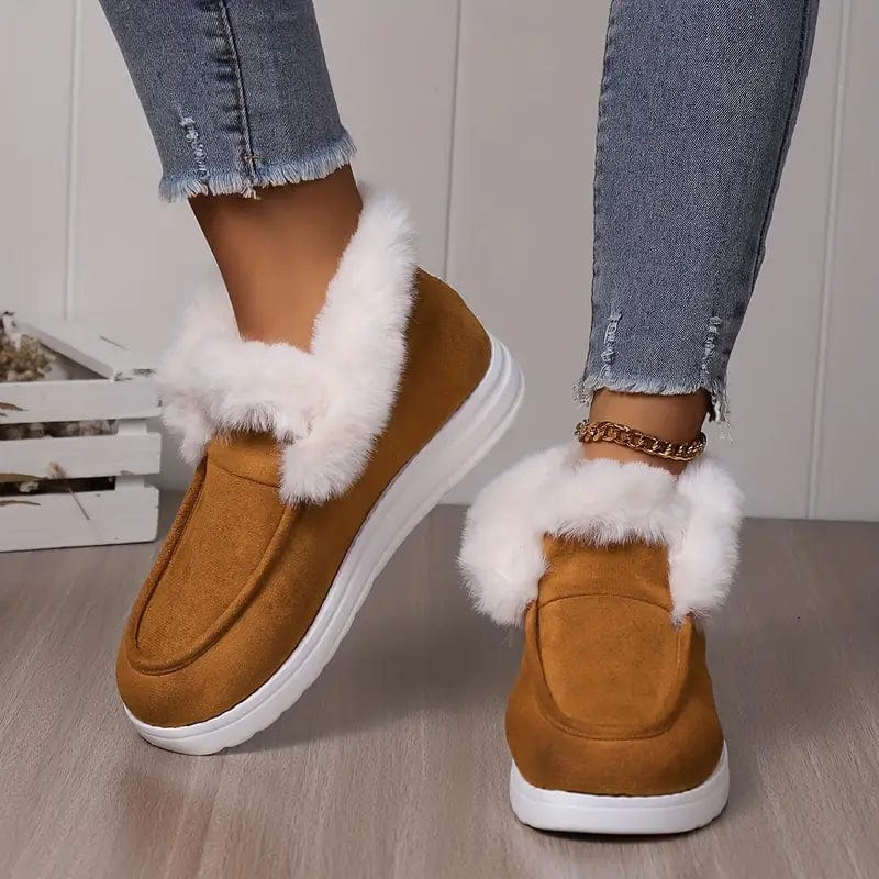 Warme Damen Winterstiefeletten – Gefütterte Slip-On Schuhe mit flacher Sohle und Kunstfell, ideal für kalte Wintertage