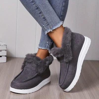Warme Damen Winterstiefeletten – Gefütterte Slip-On Schuhe mit flacher Sohle und Kunstfell, ideal für kalte Wintertage