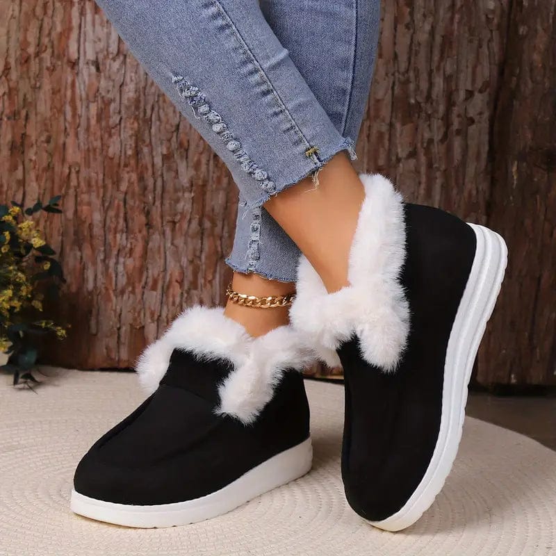 Warme Damen Winterstiefeletten – Gefütterte Slip-On Schuhe mit flacher Sohle und Kunstfell, ideal für kalte Wintertage