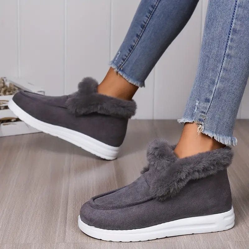Warme Damen Winterstiefeletten – Gefütterte Slip-On Schuhe mit flacher Sohle und Kunstfell, ideal für kalte Wintertage