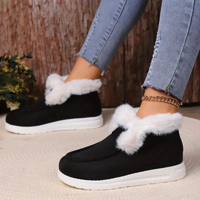Warme Damen Winterstiefeletten – Gefütterte Slip-On Schuhe mit flacher Sohle und Kunstfell, ideal für kalte Wintertage