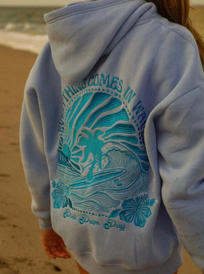 Damen Hoodie mit Strandmotiv – Bequemer Kapuzenpullover in Rosa oder Blau mit Sonnenuntergangs-Print