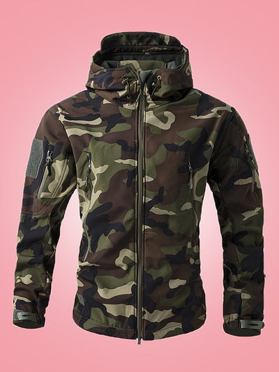 Warme Militärische Tarn-Windbreaker-Outdoorjacke Mit Reißverschlusstaschen Für Herren | Ideal für Outdoor-Aktivitäten
