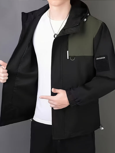 Lässige Schwarze Baumwoll-Kapuzen Windbreaker Winterjacke Für Herren | Perfekt für Outdoor-Aktivitäten