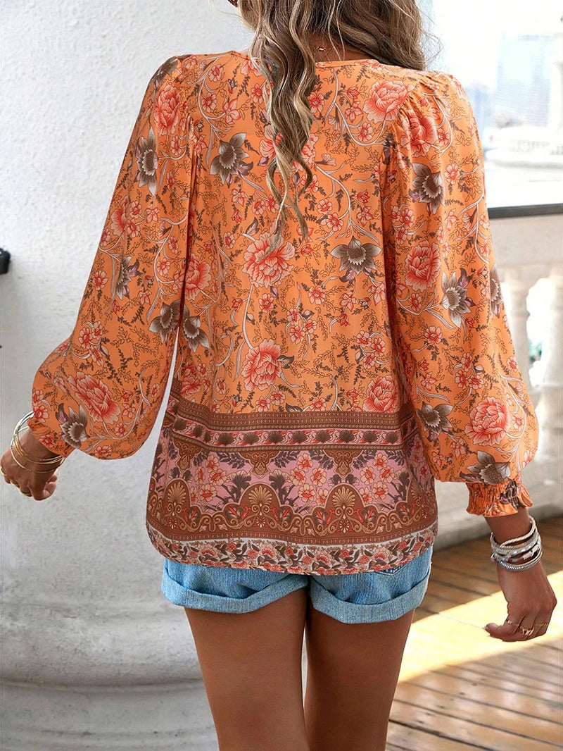 Bluse mit Boho-Muster | Lange Ärmel | Luftig und Verspielt
