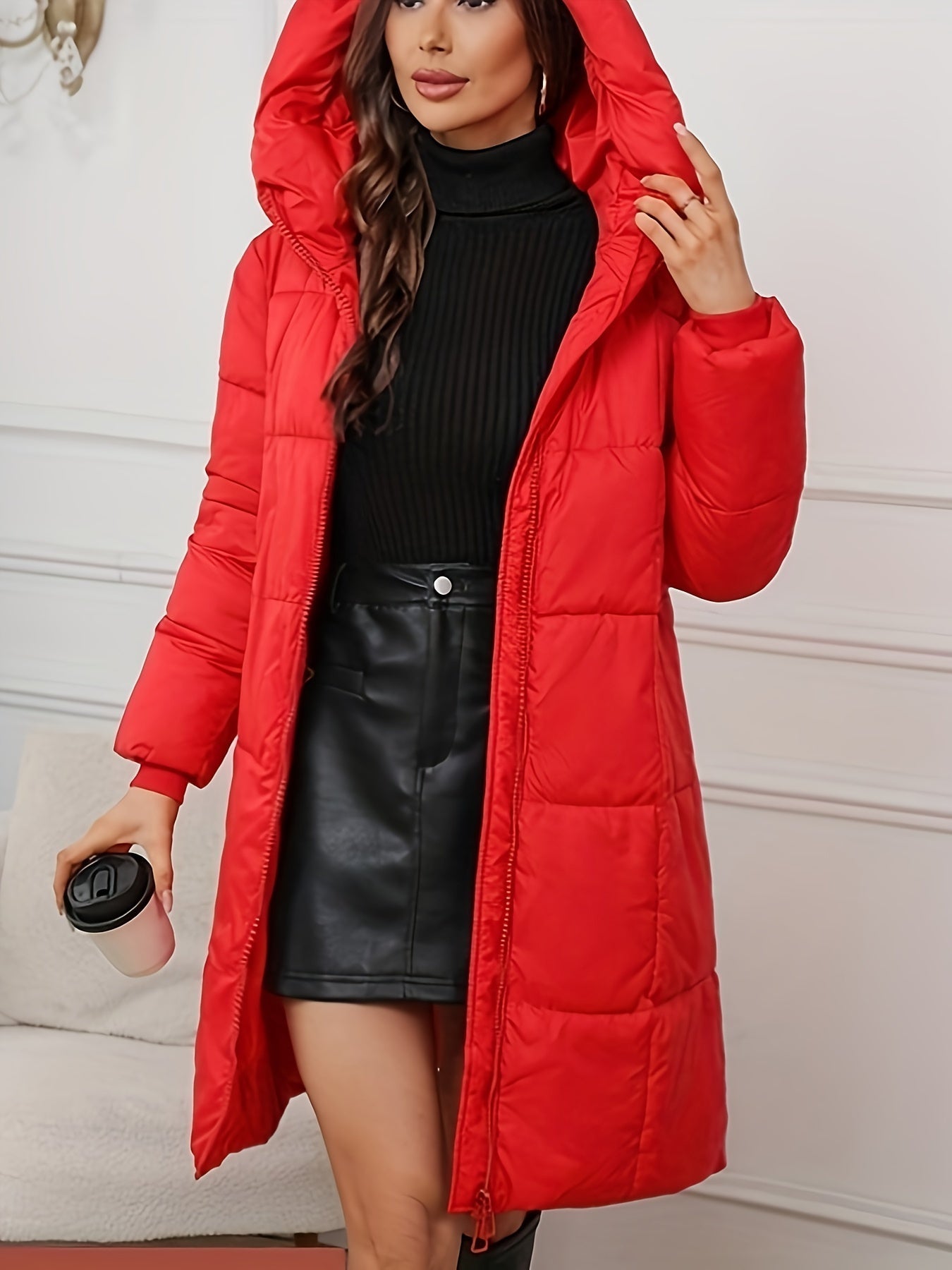 Elegante Lange Puffer Winterjacke mit Kapuze für Damen | Perfekt für Outdoor-Aktivitäten