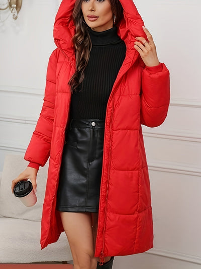 Elegante Lange Puffer Winterjacke mit Kapuze für Damen | Perfekt für Outdoor-Aktivitäten