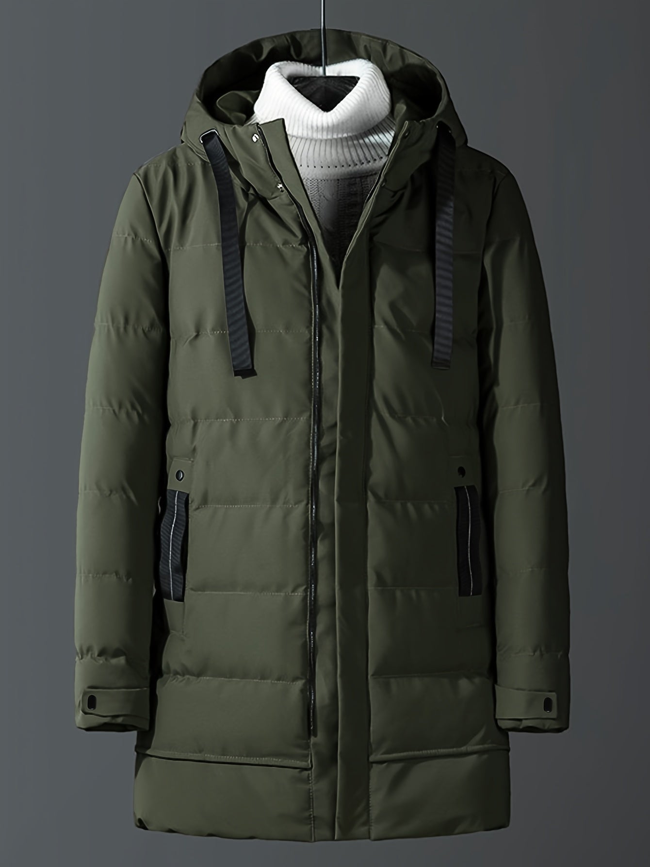 Warme Winddichte Reißverschluss Mittellange Kapuzen Winterjacke | Perfekt für Outdoor-Aktivitäten