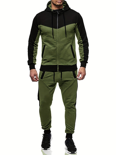 Casual Kapuzen Trainingsanzug Mit Jacke Mit Kragen Und Hose Für Herren | Perfekt Für Freizeitaktivitäten